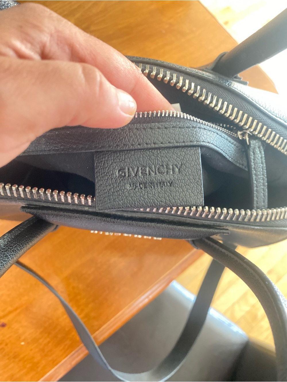 Givenchy Small Leather Satchel in Charcoal Gray with Gold Logo - Picture 7 of 8